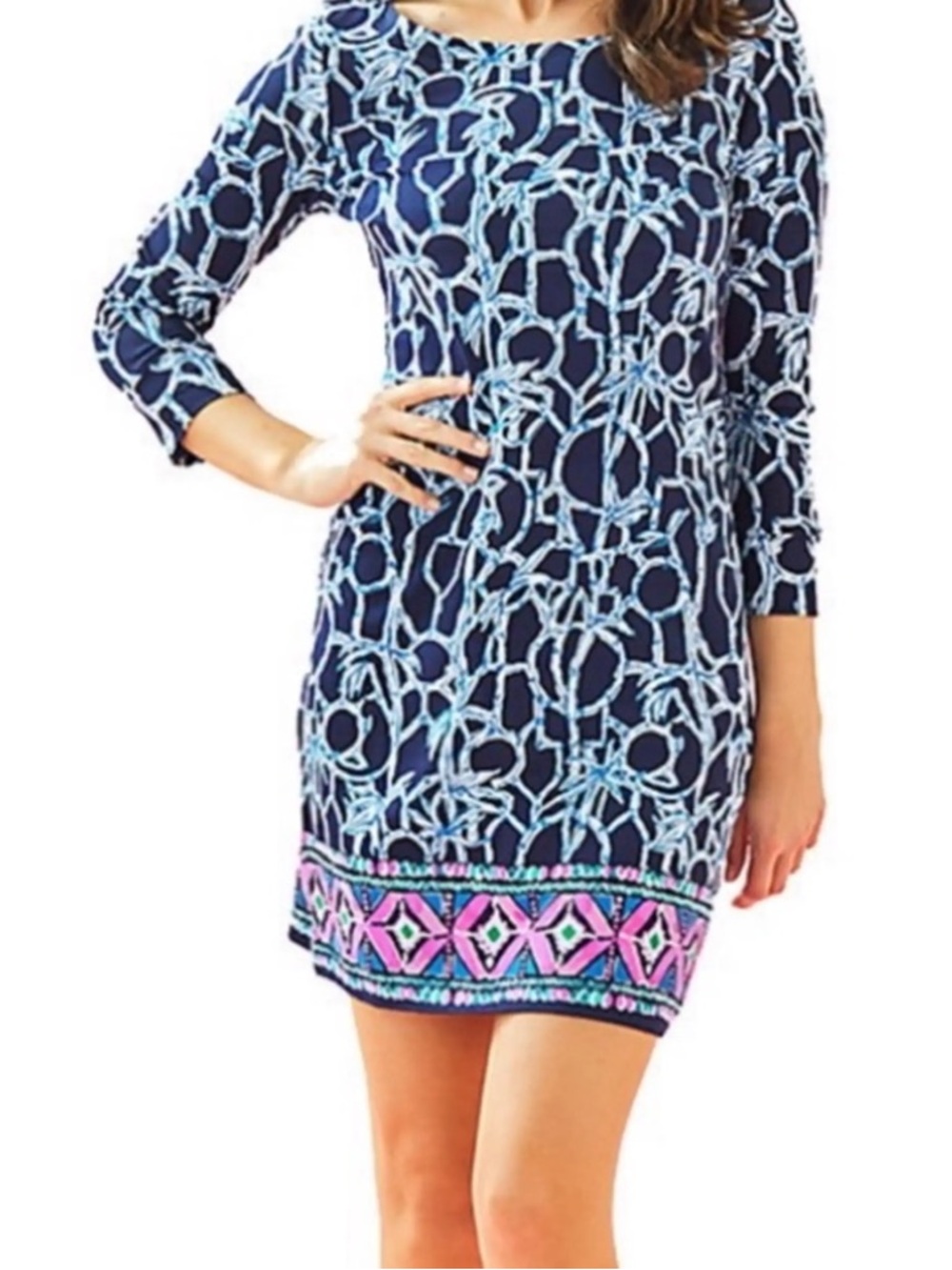 Lilly Pulitzer 100% Pima Cotton Hollee Dress High Tide Lucky Bamboo Size Medium